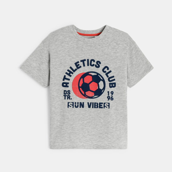 تيشيرت بأكمام قصيرة بمظهر رياضي، رمادي اللون للأولاد